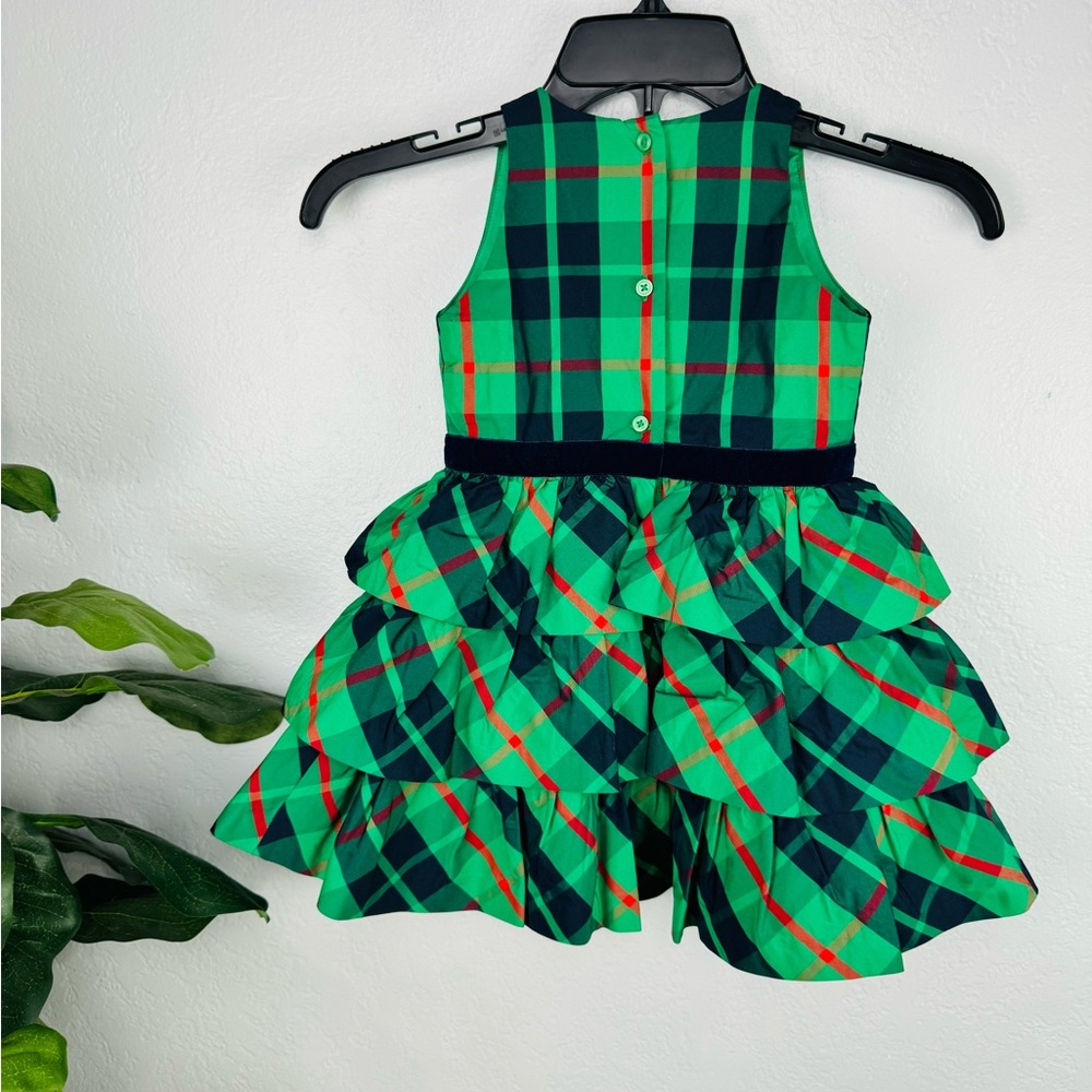 Janie and Jack Green Emerald Plaid Tiered Holiday Dress - Picture 5 of 7